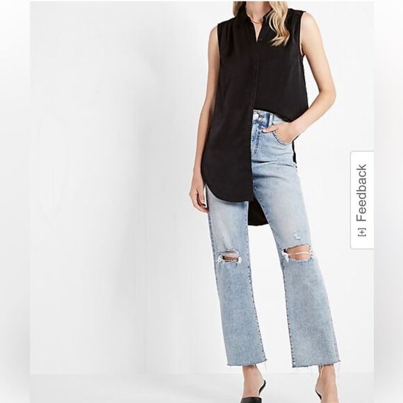 Express Tops - Express Elegant Black Sleeveless Pleated Shoulder Tunic Shirt size M